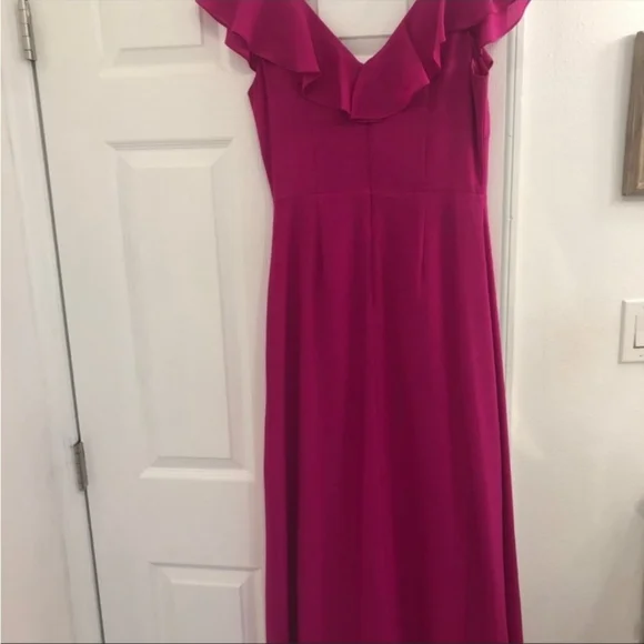 Badgley Mischka Pink Fuchsia V-Neck Ruffles Chiffon Formal Gown Size 2 - Picture 4 of 4